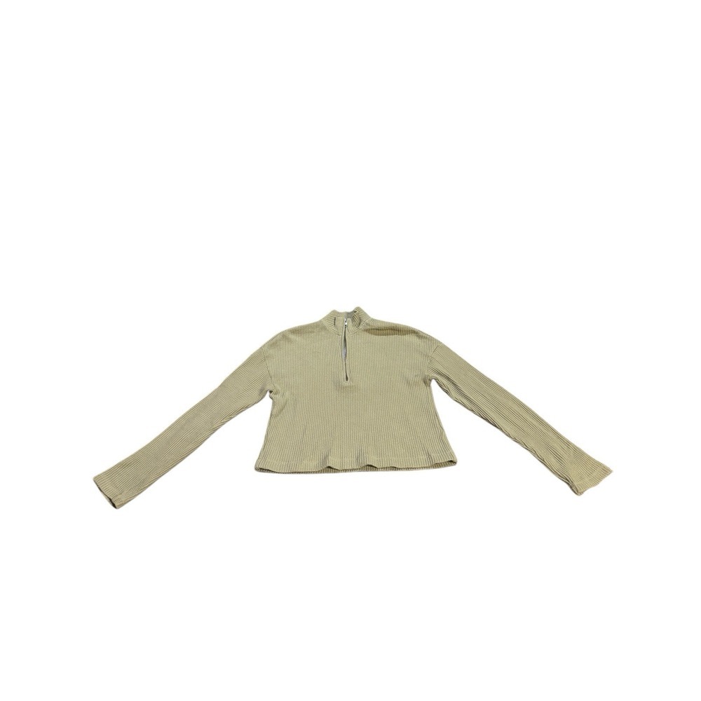 Reformation Yale Cropped Waffle Pullover Quarter Zip Top Tan‎ Size XS